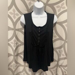 Gap Top Womens Medium Black Viscose Silk Blend Babydoll Tank Henley Sleeveless
